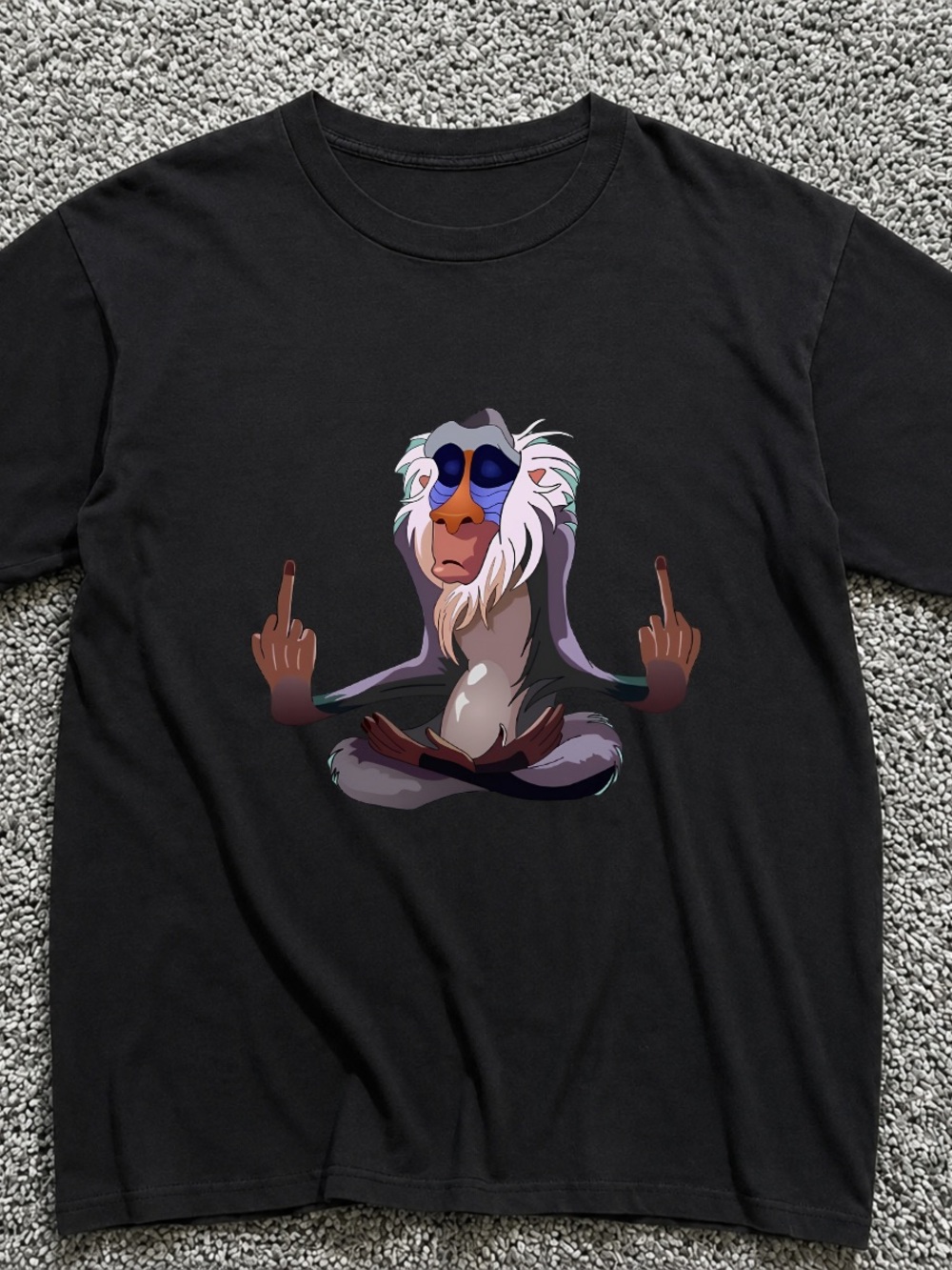 Monkey Black Tee Shirt with Colorful Meditating Baboon Graphic Size L